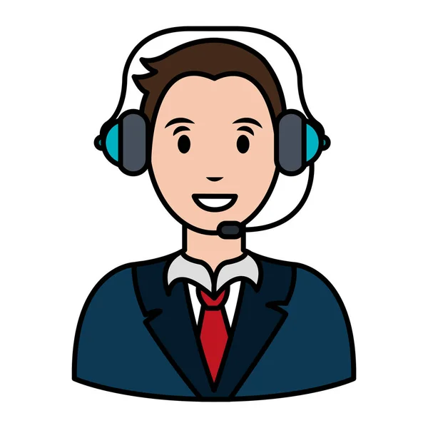 Agente del centro de llamadas con auriculares — Vector de stock