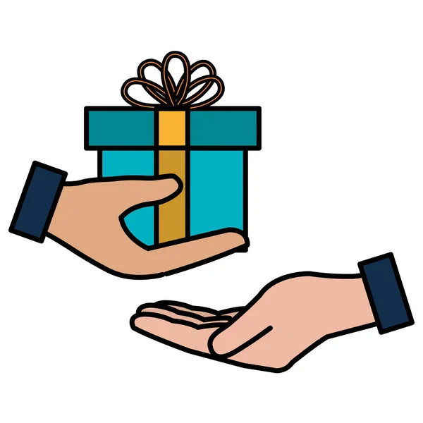 Hand met de doos van de gift aanwezig — Stockvector