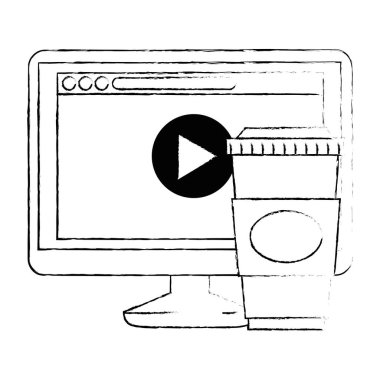 web sayfası ve kahve ile bilgisayar izlemek