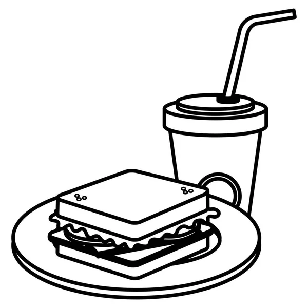 Delicioso sandwish y refresco — Vector de stock