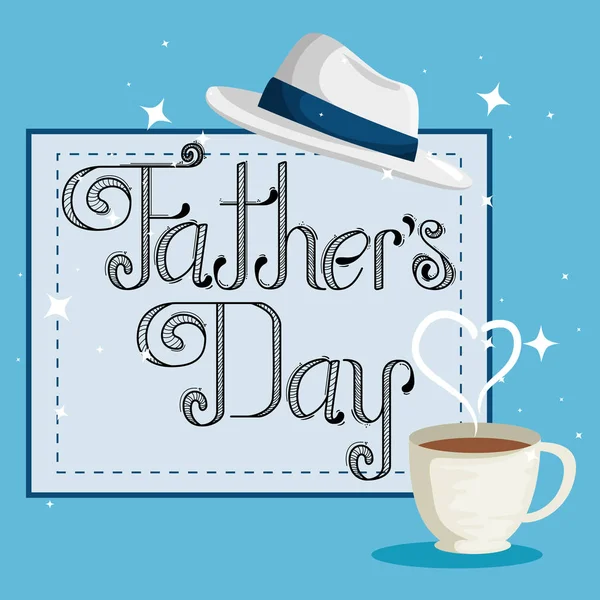 Dzień Ojcowie karty z filiżanką kawy i kapelusza — Wektor stockowy