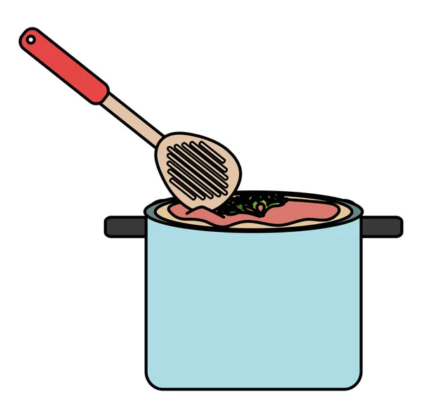 厨房锅和勺子煮汤 — 图库矢量图片