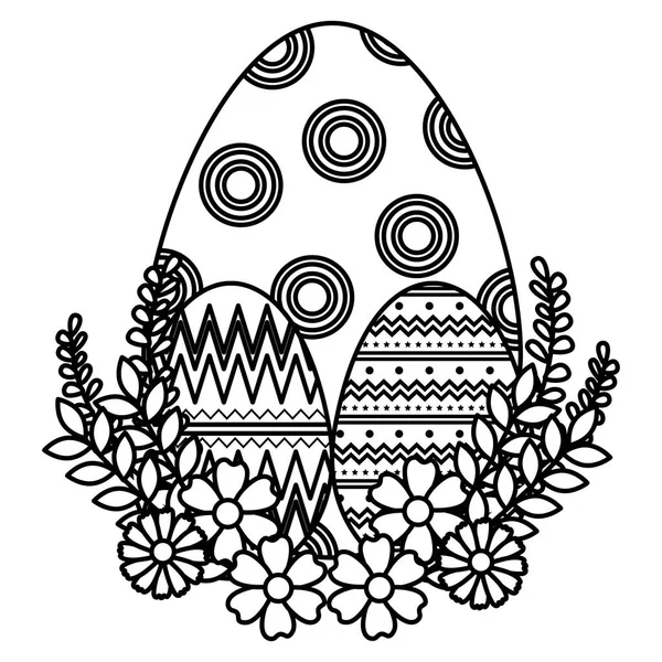 Huevo pintura monocromo Pascua con decoración floral — Vector de stock