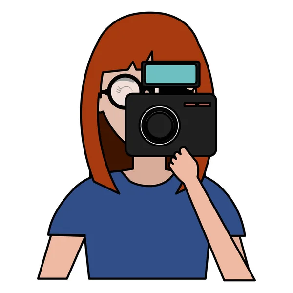 Femme photographe avec appareil photo — Image vectorielle