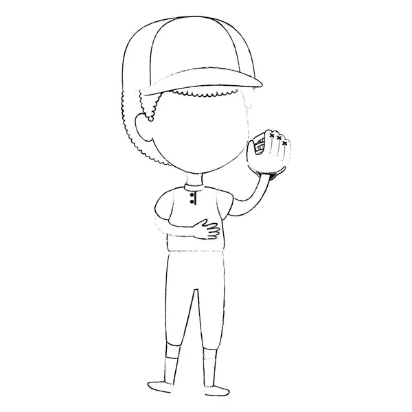 Pequeño niño jugando béisbol carácter — Archivo Imágenes Vectoriales