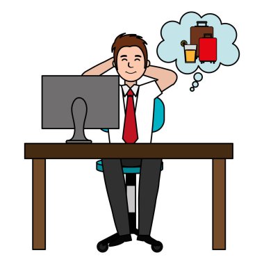 tatil üzerinde ofiste düşünme işadamı