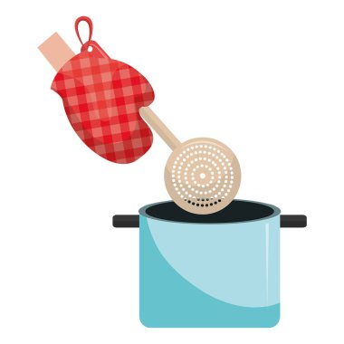 kaşık ve pot ile eldiven mutfak