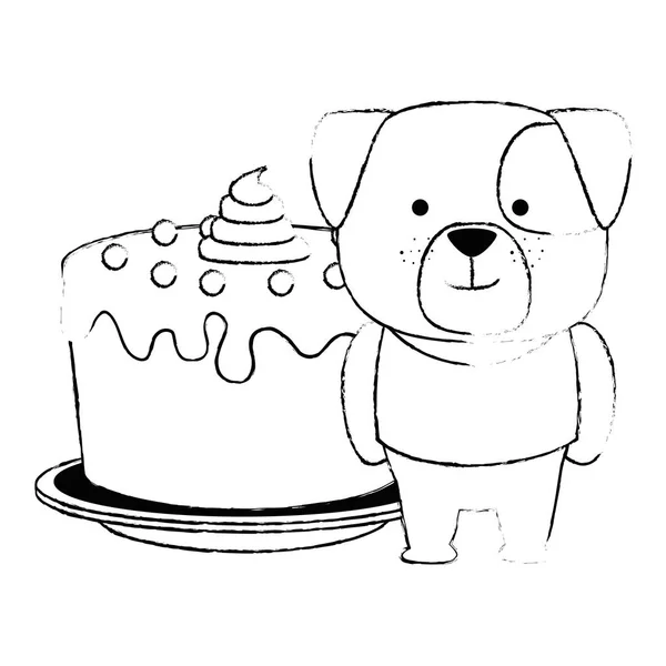 Chien mignon avec caractère gâteau sucré — Image vectorielle