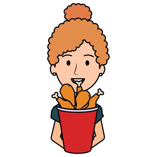 Femme avec cuisses de poulet en pot — Image vectorielle