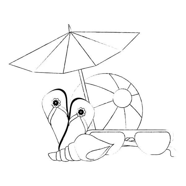 Plage parasol avec accessoires de vacances — Image vectorielle