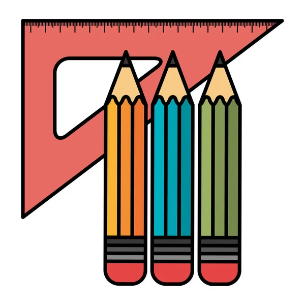 Regla de la escuela con lápices de colores — Archivo Imágenes Vectoriales