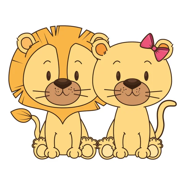 Lindo y adorable pareja leones personajes — Archivo Imágenes Vectoriales