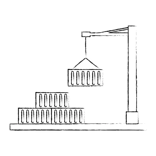 Кран с иконками логистики контейнеров — стоковый вектор