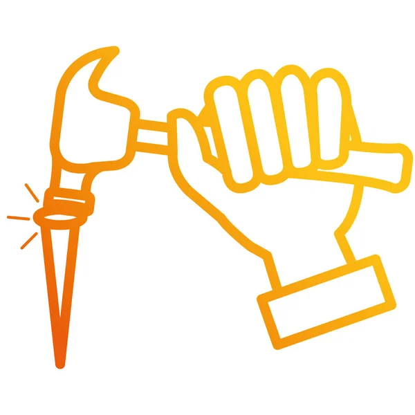 Hand mit Hammer und Nagel — Stockvektor