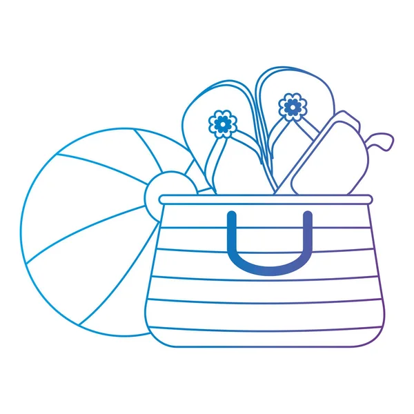 Bolsa de vacaciones de verano con sandalias y globo — Vector de stock