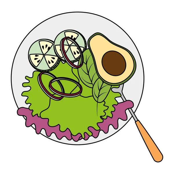 プレートとカトラリーのおいしい野菜サラダ — ストックベクタ