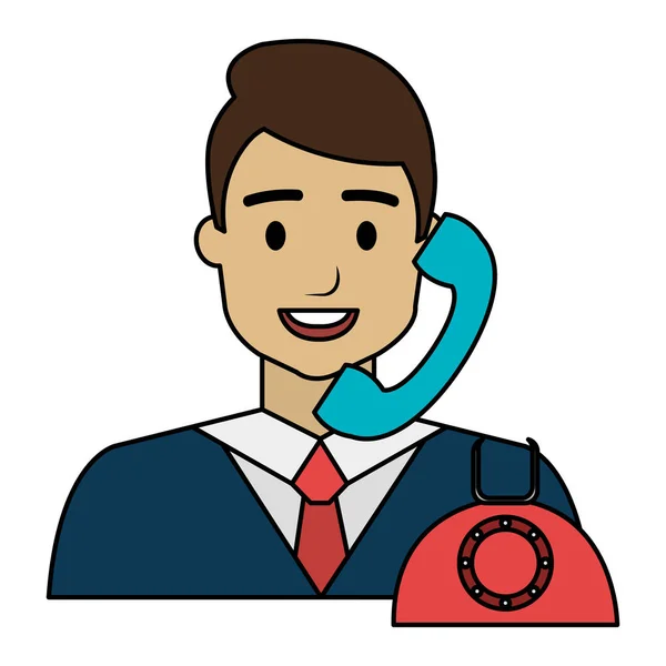 Agent du centre d'appels avec téléphone — Image vectorielle