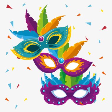 festival kutlama için tüyler dekorasyon ile karnaval maskeleri