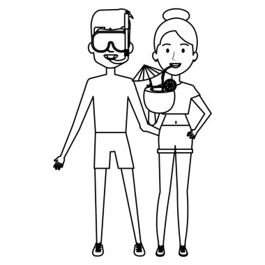 Hindistan cevizi kokteyl ile genç çift