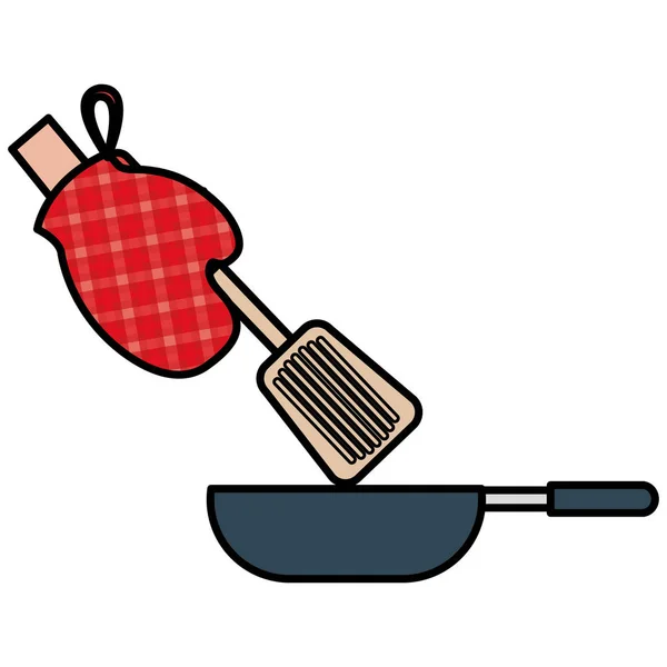Перчаточная кухня с кастрюлями и лопатками — стоковый вектор