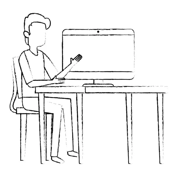 Homem ensinando em caráter de computador — Vetor de Stock