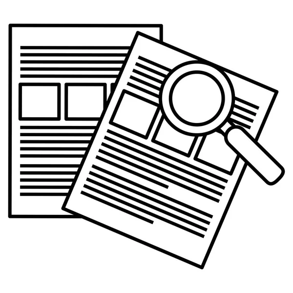 Documento de papel con lupa — Vector de stock