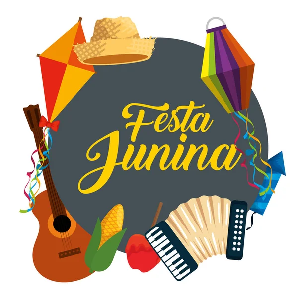 Festa junina celebración con decoración tradicional — Archivo Imágenes Vectoriales