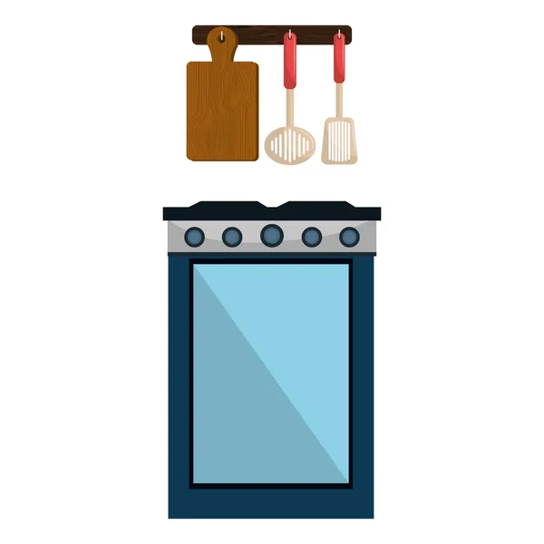 Horno de cocina con cubiertos colgando — Vector de stock