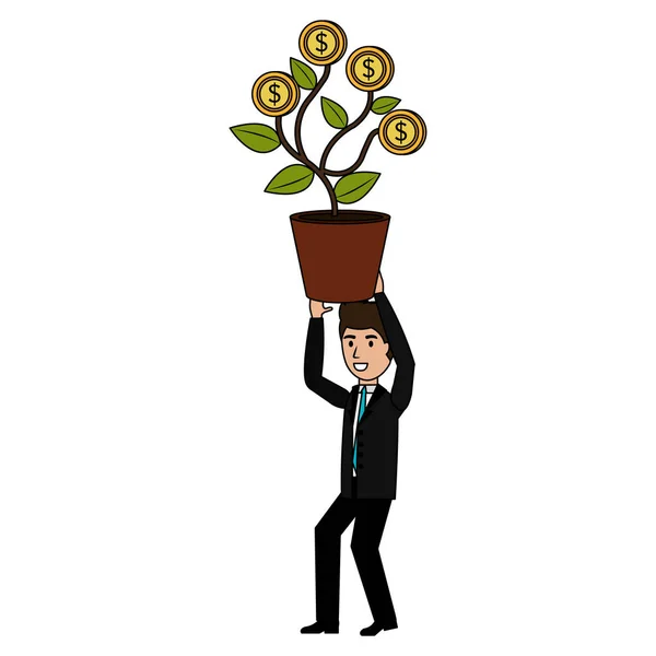 Homme d'affaires avec plante de caractère pièces — Image vectorielle