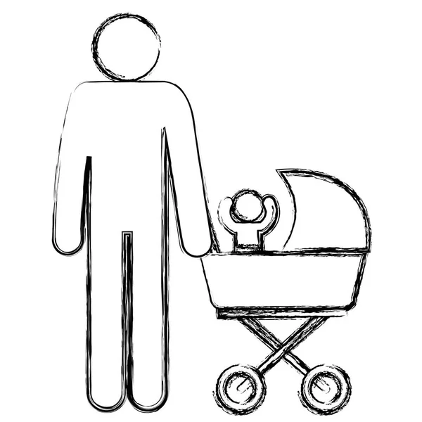 Figure father with baby in cart avatars — Stock Vector