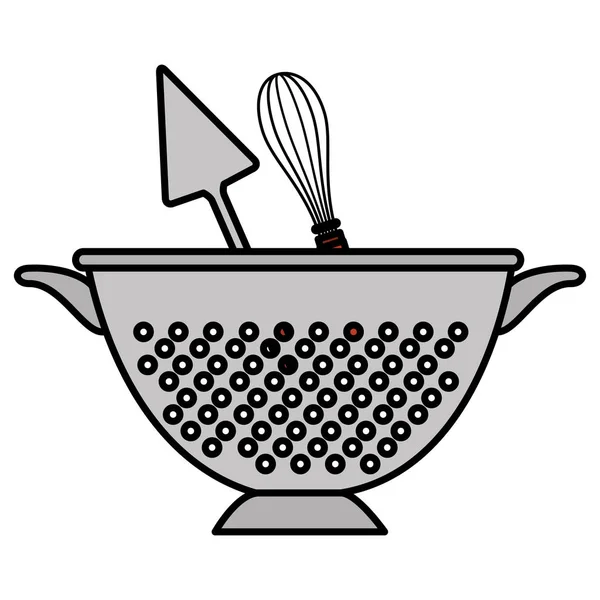 Coador de cozinha com talheres —  Vetores de Stock