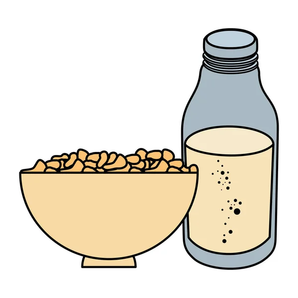 Garrafa de leite com cereais —  Vetores de Stock