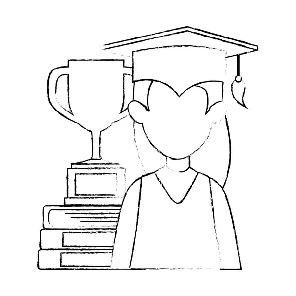 Estudiante graduada con trofeo y libros — Archivo Imágenes Vectoriales
