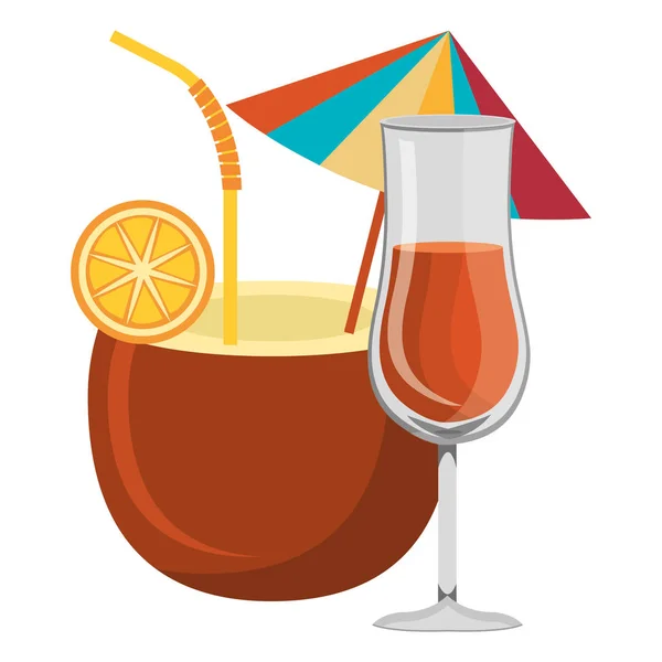 Coconut cocktail with cup — Stock Vector