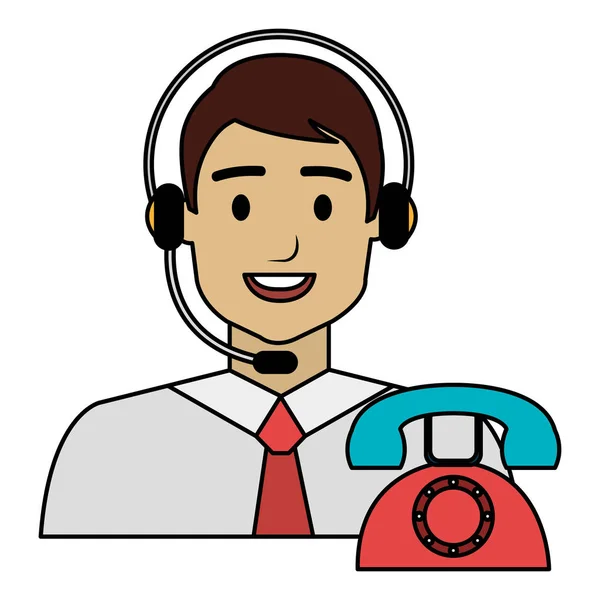 Call Center Agent mit Headset und Telefon — Stockvektor