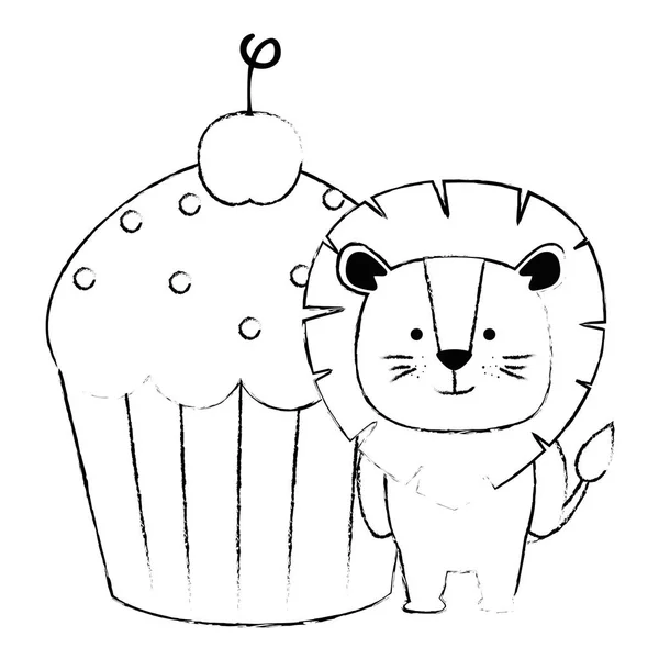 Słodki Cupcake z cute lew — Wektor stockowy