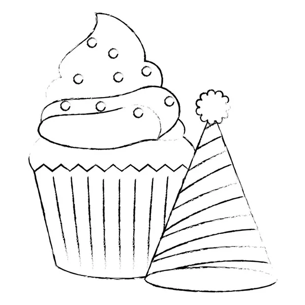 Parti şapka ile tatlı cupcake pasta — Stok Vektör