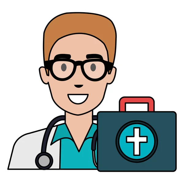 Arzt Mann mit medizinischem Kit Charakter — Stockvektor