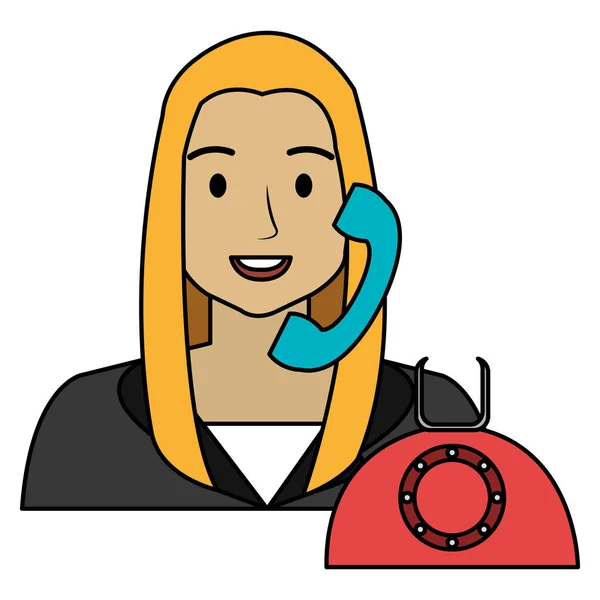 Call Center vrouw met telefoon karakter — Stockvector
