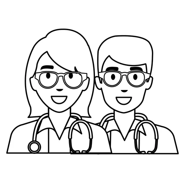 Doctors couple avatars characters — Stock Vector