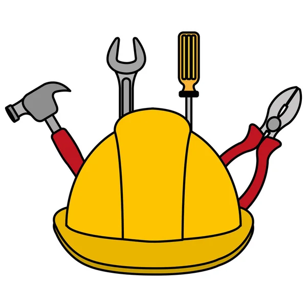 Casco de construcción con herramientas — Vector de stock