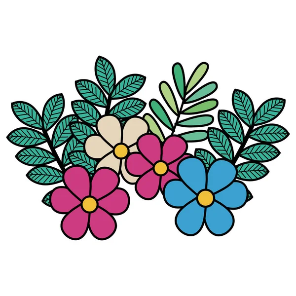 Bloemen en bladeren decoratieve pictogram — Stockvector