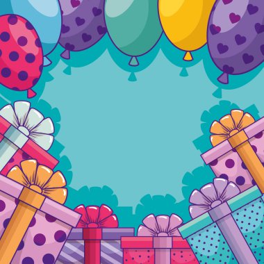 hediyeler kutuları balonlar hava çerçevesi ile sunar