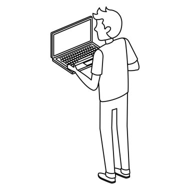 Dizüstü bilgisayarı olan genç adam.