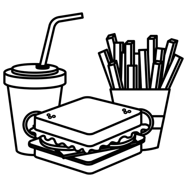 Сандвич с картошкой фри и содовой — стоковый вектор