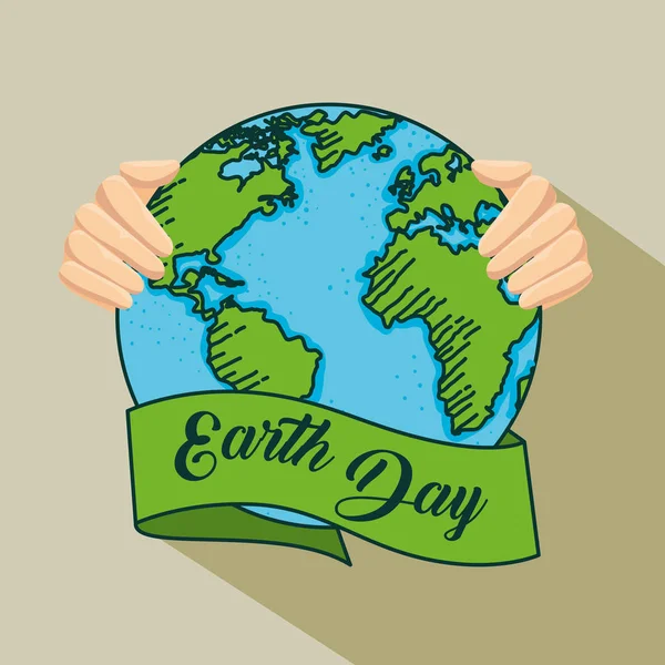 Χέρια με τον πλανήτη και τα χέρια στην ημέρα της γης — Διανυσματικό Αρχείο