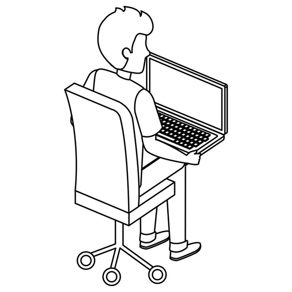Jeune homme avec ordinateur portable — Image vectorielle