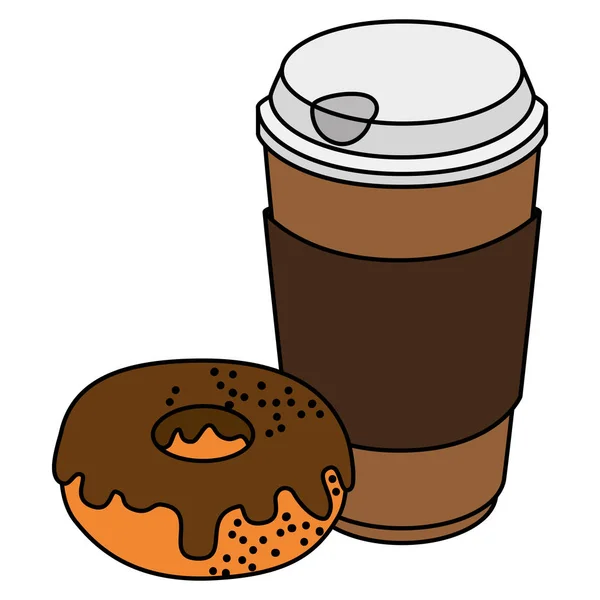 Taza de café con producto de pastelería — Vector de stock