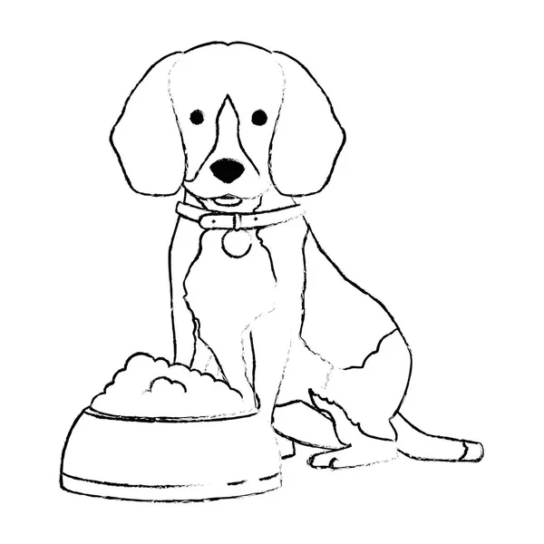Lindo perro crianza con plato comida carácter — Archivo Imágenes Vectoriales