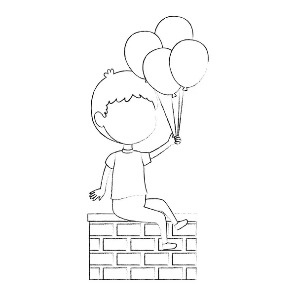 Liten pojke med ballonger helium karaktär — Stock vektor